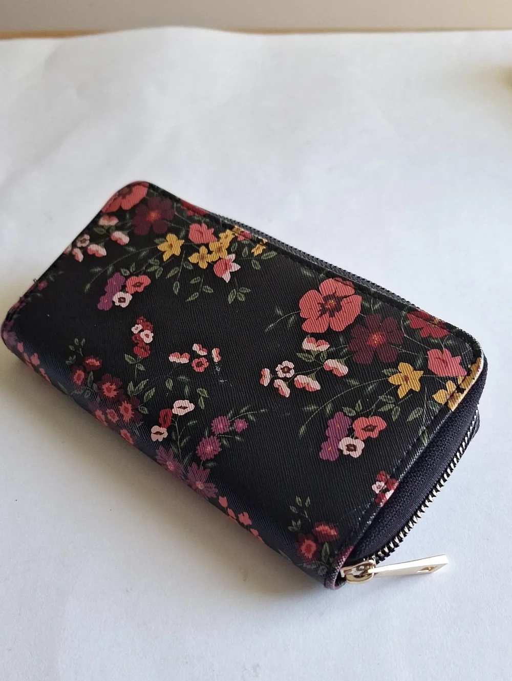 Floral Zip Wallet - Black Pink Coral Floral